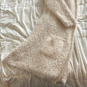 Long fuzzy cream hooded cardigan